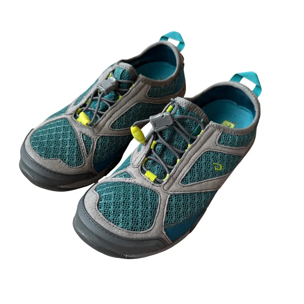 OluKai Eleu Water Shoes Teal Gray Mesh Bungee Lace Size 6.5 US Sport Sneaker‎